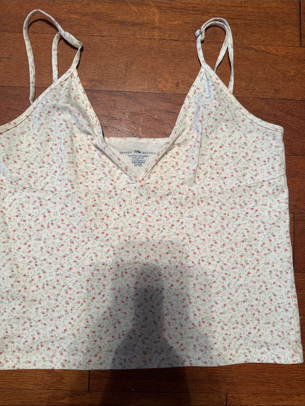 Brandy Melville Cream Floral Spaghetti Strap Cami Top